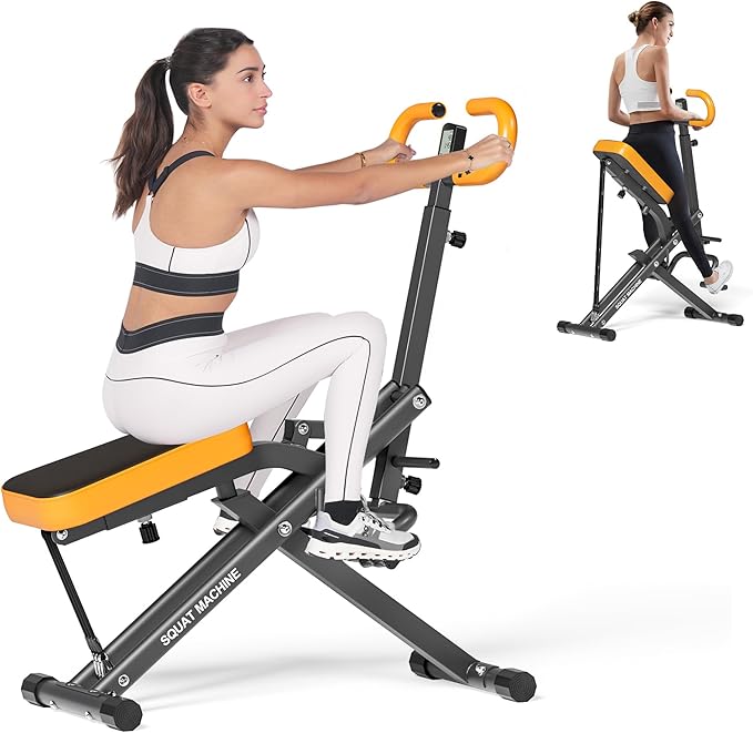 DlandHome Squat Machine, Squat Rowing Machine with Adjustable High-Strength Resistance Band for Home Gym, Foldable Leg Glute Trainer for Full Body 330lbs