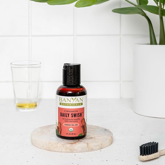 Travel Routine Bundle - 2 oz Daily Massage Oil & 2 oz Cinnamon Daily Swish - Certified Organic, Non GMO, Chemical Free
