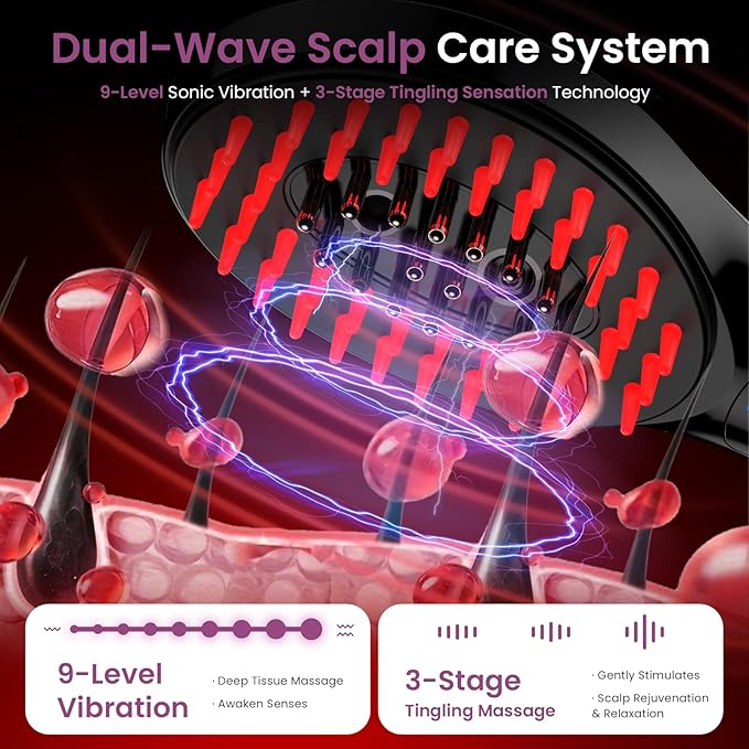 6-in-1 Rechargeable Scalp Massager Oil Applicator, Nano Mist, Electric Scalp Vibration Brush for Home Spa, Effortless Detangling & Relaxation Head Massage Tool for All Hair Types