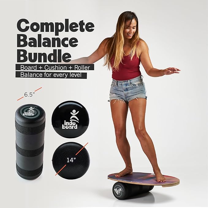The Original Indo Board - Balance Board Trainer for Core Strength, Stability & Athletic Performance - Surfing, Skateboarding, Snowboarding, Yoga, Physical Therapy & More. Includes Board and Cushion - ROLLER NOT INCLUDED.