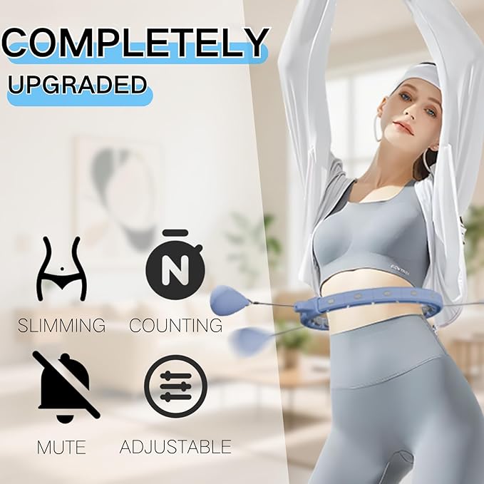 Smart Silent Weighted Exercise Infinity Hoop - Patent Pending (80% Quieter + Auto Count), Adjustable 30"-50" Infinity Hoop for Adults, Core Ab Workout with Circle for Women & Men (Blue)