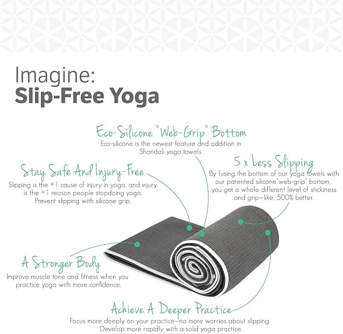 Shandali Hot Yoga Towel - Mat-Sized, Microfiber, Super Absorbent, Anti-Slip, Injury Free, 24" x 72" - Best Bikram Yoga Towel - Exercise, Fitness, Pilates Gear