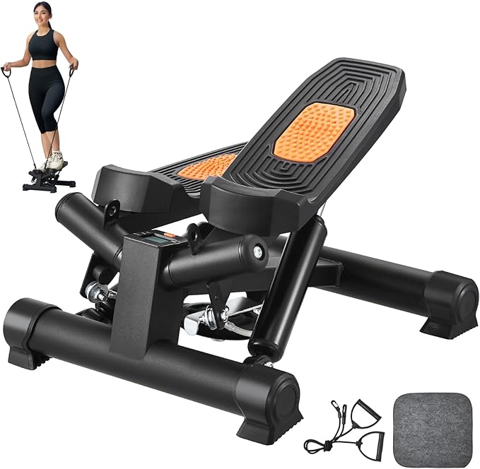 VEVOR Stair Stepper, Mini Stepper for Exercise at Home, Hydraulic Fitness Stepper with Resistance Bands, Full Body Workout Cardio Equipment, Stair Climber