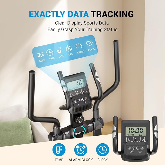 THERUN Elliptical Exercise Machine, Hyper-Quiet Magnetic Elliptical Machine for Home, 15.3IN Stride Elliptical Training Machines with 16 Resistance Levels, 17.6LBS Flywheel
