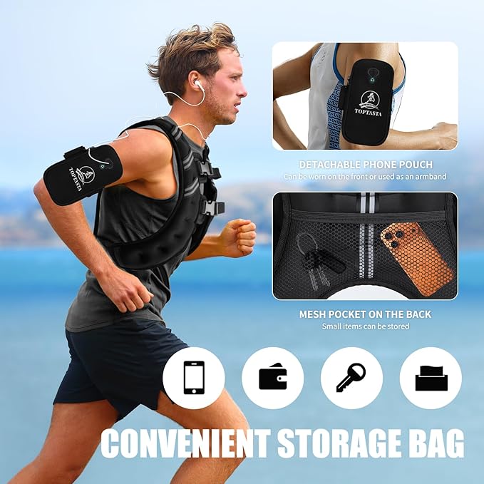 Weighted Vest for Women Men, 6lb/8lb/12lb/16lb/20lb/25lb/30lb Adjustable Weight Vest with Reflective Stripes for Workout, Strength Training, Running, Fitness, Muscle Building, Weight Loss, Rucking Vest With Phone Pouch