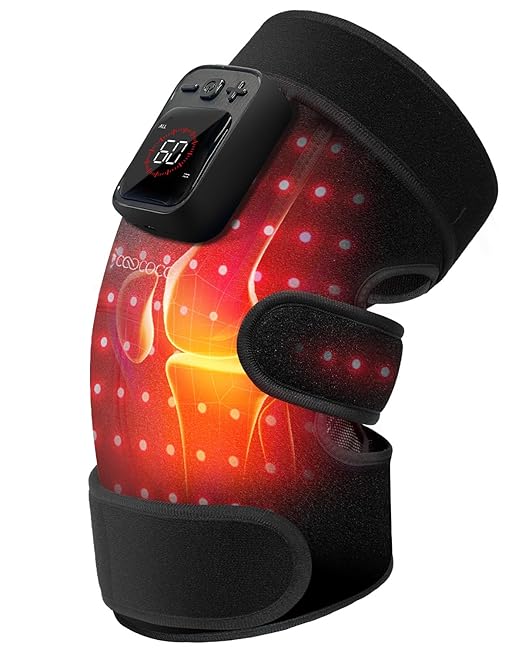 CooCoCo Knee Massager with Heat and Red Light, Cordless Knee Heating Pad, Heated Knee Brace for Men Women, Vibration Modes, 660nm & 850nm