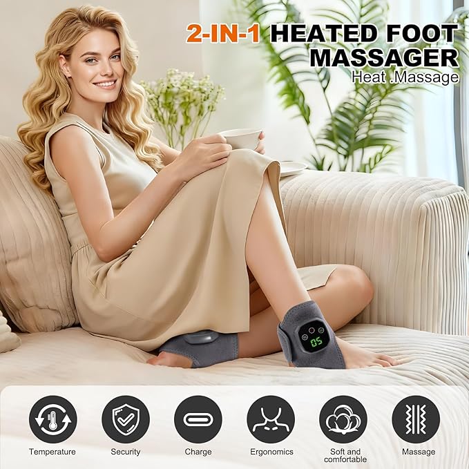 2PCS Foot Renew Triple Method Massager, 2 in 1 Foot Massager for Neuropathy, Feet Massage with 3 Vibration Mode & 4 Heat Levels, Wireless Portable Ankle Massager for Home or Travel Use