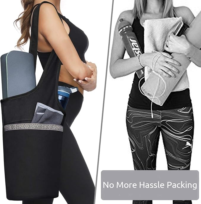 Ewedoos Canvas Yoga Mat Bag Fits Most Mats Yoga Bag with Large Storage Pockets to Hold More Accessories Ideal for Pilates Workout Gifts & Travel