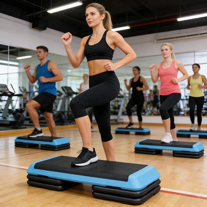 43'' Aerobic Stepper, 4-6-8in Height-Adjustable Exercise Workout Step Platform with 4 Detachable Risers for Home Gym Workout & Training