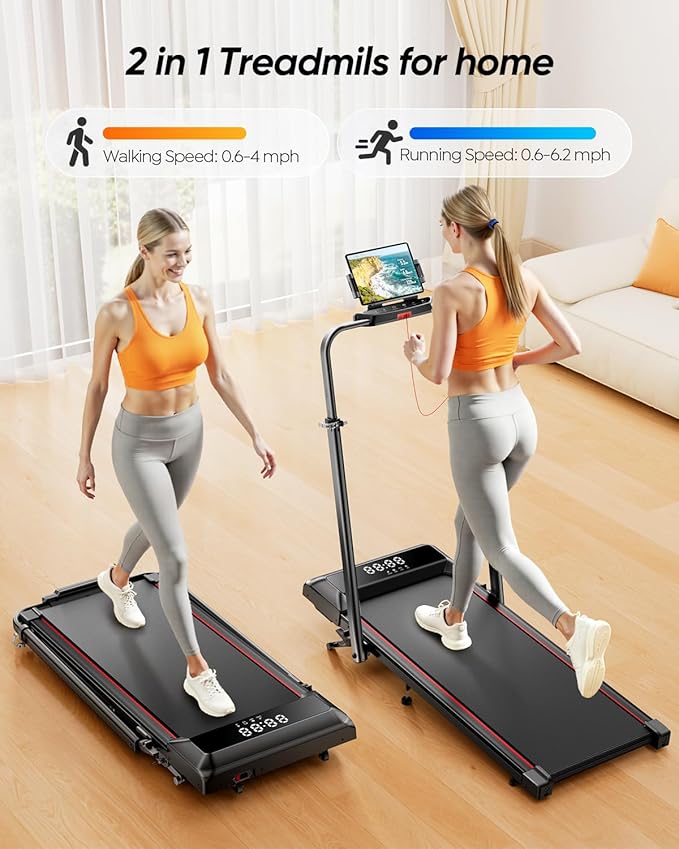 Walking Pad with 12% Incline & Height-Adjustable Handlebar, 5-in-1 Foldable Treadmill for Home & Office, Portable Under Desk Treadmill with LED Display & App Control