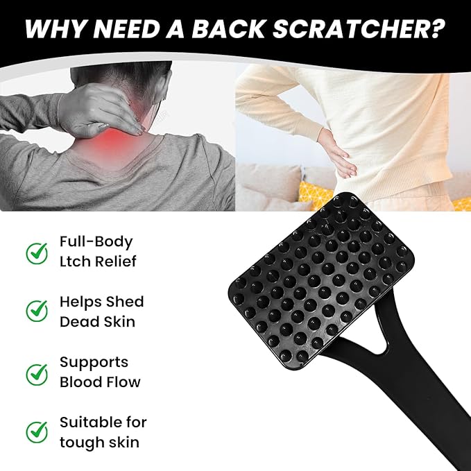18.5-Inch Foldable Back Scratcher with ABS Polymer Resin Long Handle, Suitable for Men, Women, Adults with Rough Skin, The Best Gift for Parents and Loved Ones (D-Black)