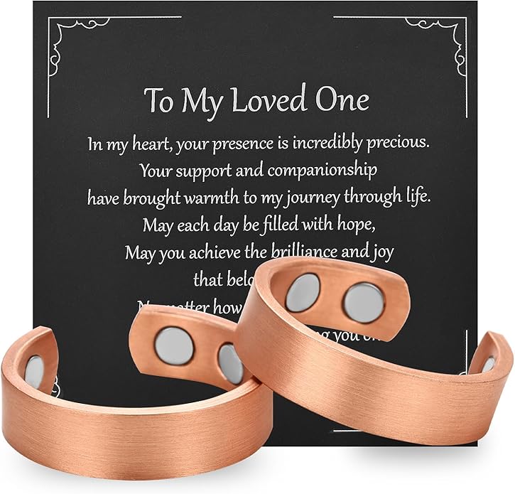 MagEnergy 2PCS Copper Rings for Men & Women, 99.9% Pure Copper Magnetic Adjustable Thumb Ring with Strong Magnet, Jewelry Gift with Present Box