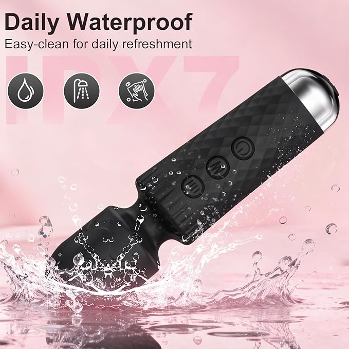 Upgraded Handheld Rose Black Mini Massager Tool Device, Premium Silicone Relaxation Massager Rechargeable to Relieve Whole Body Muscle Tension, 20 Modes 8 Speeds