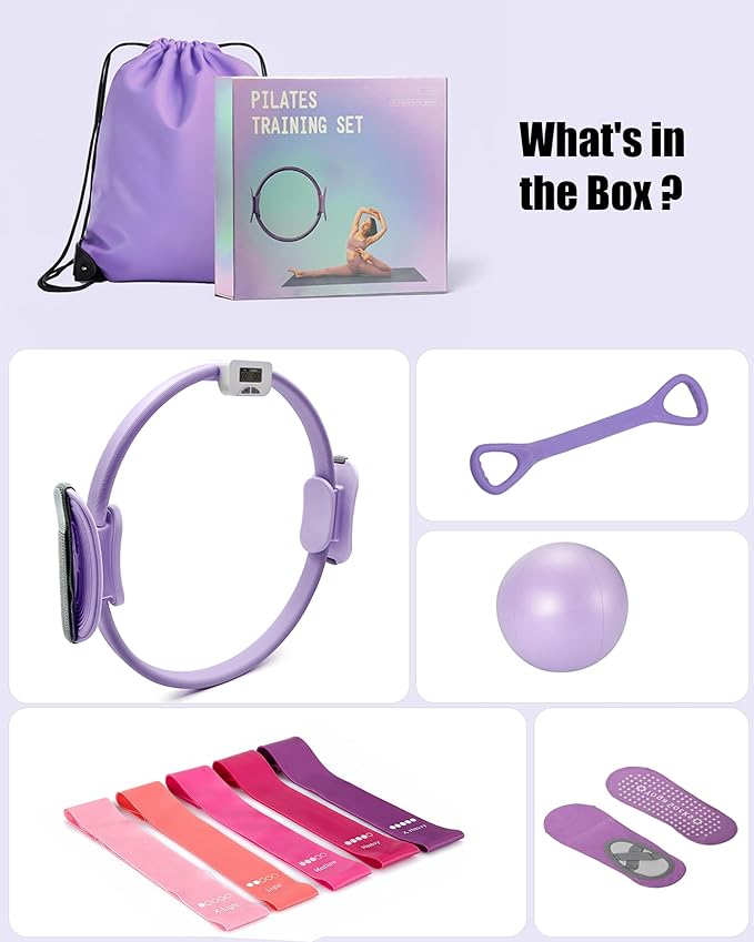 MaxU Pilates Essentials Kit for Women – Pilates Ring with Counter, Home Pilates Workout Kit with 14" Pilates Ring & Ball Set, Resistance Bands and Grip Socks – Ideal for Beginner Home Workouts