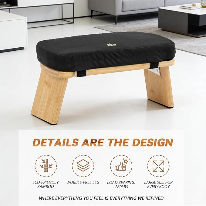 Meditation Bench, Bamboo Meditation Stool, Folding Kneeling Meditation Bench, Seiza Prayer Bench, Prayer Bench with Meditation Cushion, Kneeling Stool(Black)