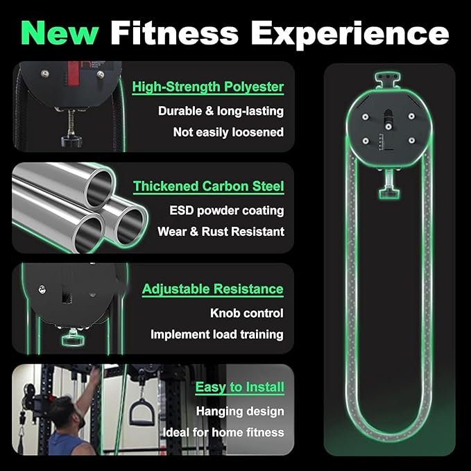 Pulley Cable Machine System, 4m Endless Rope Trainer, Portable Cable Pulley System with Adjustable Resistance, Hanging Rope Puller Upper Limb Strength Training Ropes Climber up to 330lb