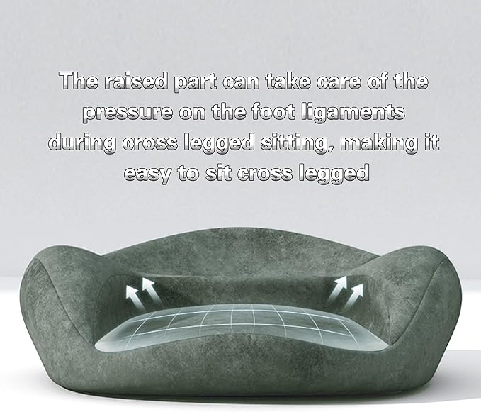 Ergonomic Meditation Cushion, Suede Floor Seat for Yoga and Mindfulness Practice, Memory Foam, Curved Back Support (Blackish Green)