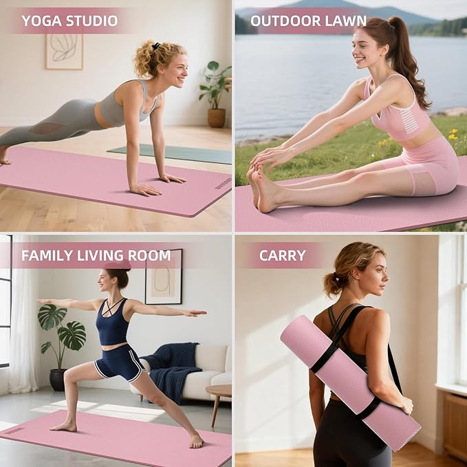 10 mm Yoga Mat 72"x26" TPE Non-Slip Exercise Mat 0.4" Thick, Easy-to-Carry Fitness Mat for Yoga, Pilates & Workout, Professional Mat, Made with Recyclable Material, Durable, Easy to Clean