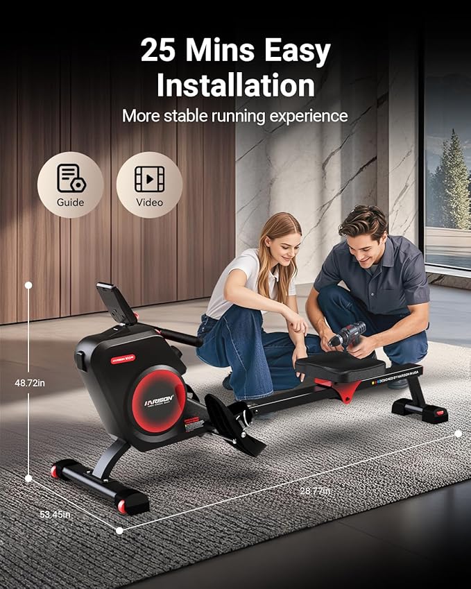 HARISON Rowing Machines for Home, Magnetic Rower Machine with US Mute System, Bluetooth, App Supported, Smooth & Quiet Slide Rail,350 LB Weight Capacity and Free Courses