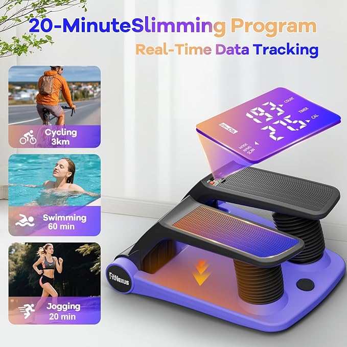Air Compression Resistance Stepper – Adjustable Mini Stair Climber for Home Cardio Workout, Portable Stepper Machine with LCD Display, 5-Level Adjustable Resistance, Non-Slip Pedals - Batt. not incl.