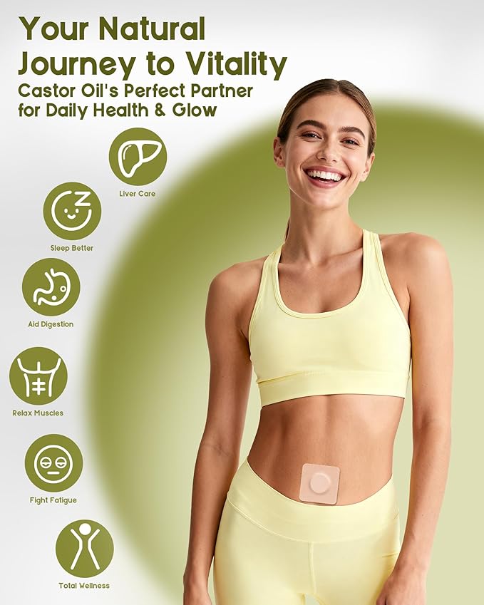 54PCS Castor Oil Patches for Belly Button, Castor Oil Pack Wrap Disposable Self-Adhesive, Organic Cotton, Leak-Proof & Breathable, No Wash - Square, Beige