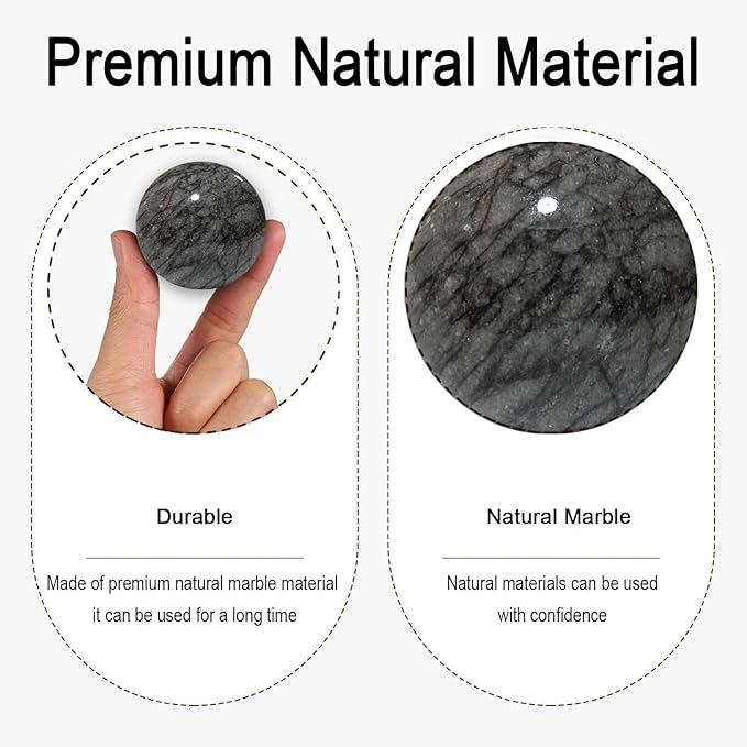 Hand Therapy Balls for Stress Relief,Baoding Balls for Women & Men,Marble Chinese Massage Ball Set for Hand Exercise,Arthritis,Brain Stress Relief,2 Pack with Storage Bag (1.38inch Dark Grey)