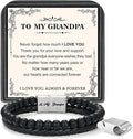 LUXEJEW Gifts for Men - Beaded Leather Bracelet 6mm Matte Agate Stone Bracelets for Men Dad Son Husband Boyfriend Grandpa Grandson Brother Uncle Nephew Adjustable Magnetic Clasp
