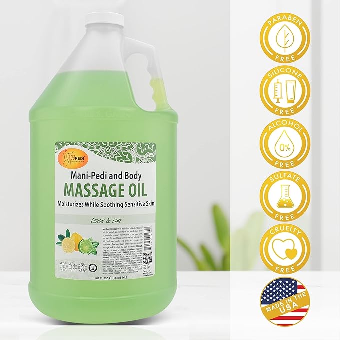 SPA REDI Professional Massage & Pedicure Oil High-Glide Transdermal Treatment & Backbar Staple Liquid Skin-Repair Technology for Botanical Skin Barrier Repair to Stop Oily Residue (1 Gallon)