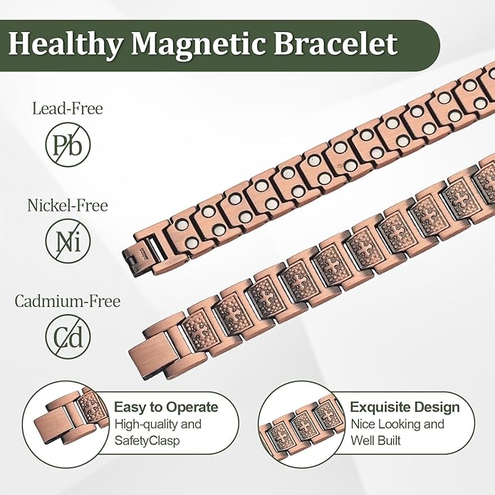 Magnetic Bracelet and Ring Set for Men, 99.99% Pure Copper Jewelry, Adjustable Cross & Celtic Knot Design, Gift for Dad