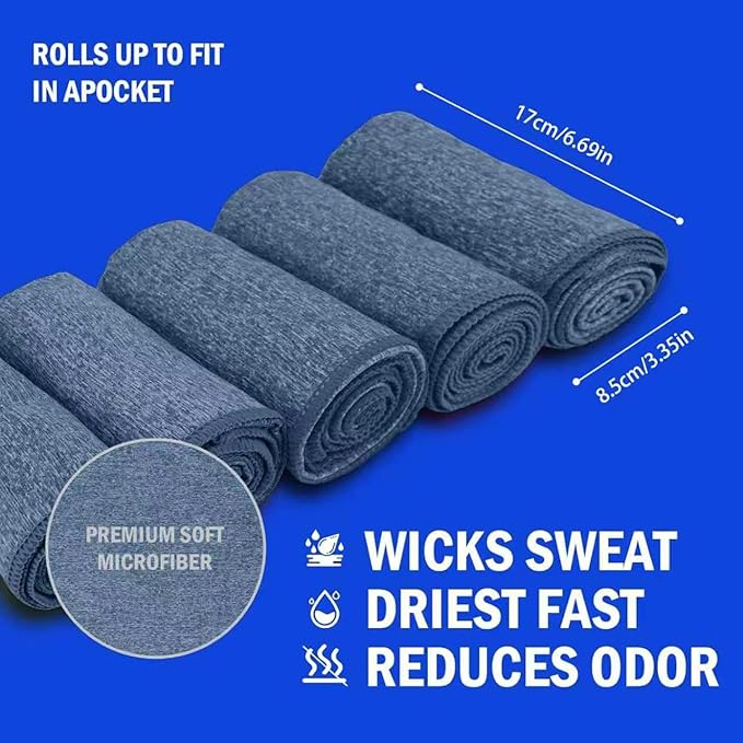 Microfiber Quick Dry Gym Towel, Silver ION Odor-Free Absorbent Fiber, Fast Drying, Men & Women Workout Gear for Body Sweat, Working Out, Towels (Blue, 5Pack - 16 * 27Inch)