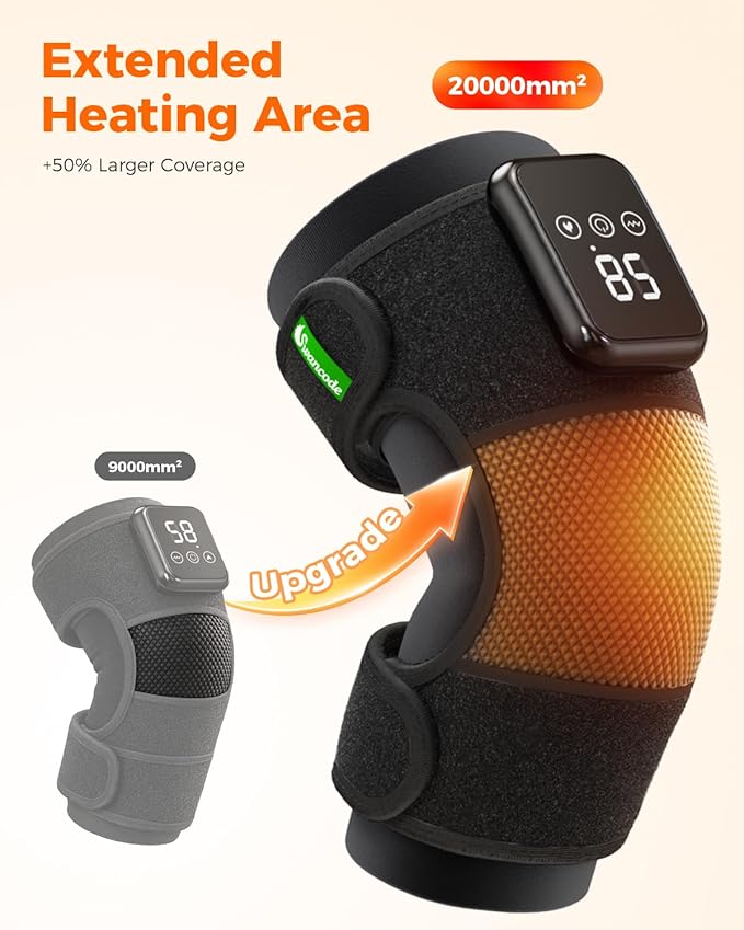 3-in-1 Knee Massager for Pain Relief with Heat, Portable Heated Knee Brace with Extension Strap for Knee, Elbow & Shoulder, Cordless Rechargeable Electric Massagers for Joint Comfort (Pair)