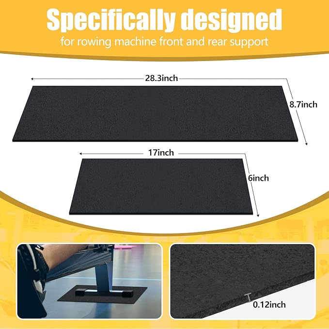 Riakrum 2 Pieces Rower Mat Compatible with Model D Concept 2 Rowing Machine Anti Slip and High Density Thick Floor Mat for Home Gym Foam, Black