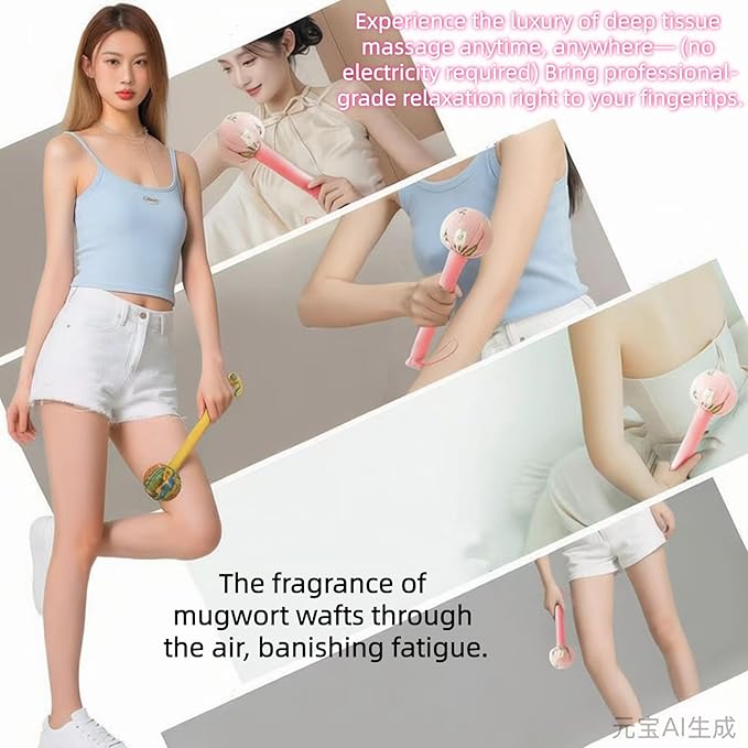 Mugwort Massage Hammer, Massage Tools Back, Shoulder & Body - Handheld Percussion Therapy Tool with US Design Patent, (Purple, Pink)