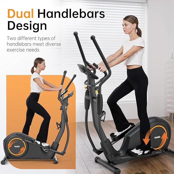 YAMO Folding Elliptical Machine, Elliptical Exercise Machine for Home with Hyper-Quiet Magnetic Driving System, Elliptical Trainer with 17.2IN Stride LCD Monitor Support, 300LBS Weight Capacity