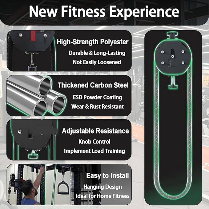 Endless Rope Trainer, Pulley Rope Puller Fitness Rope Trainer, 4-M Closed-Loop Nylon Rope, Pulley Rope Climbing Machine Adjustable Resistance Machine for Home Gym Aerobic Training Black