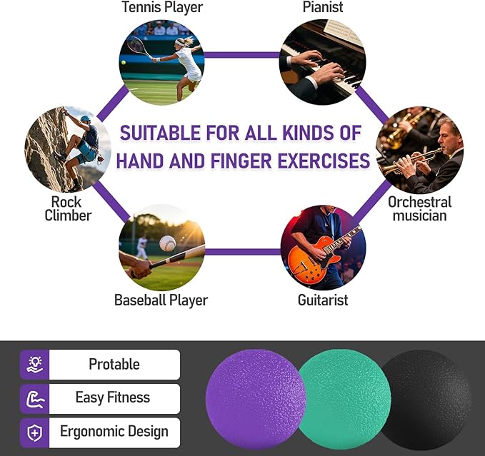 3 Pack Stress Balls for Adults, Squeeze Balls for Hand Therapy, Hand Strengthening Devices with Different Resistance Levels for Finger Forearm Wrist Exercise Relaxation and Pain Relief