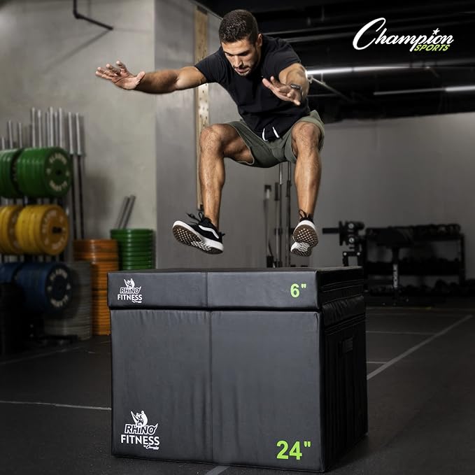 Champion Sports Foam Plyometric Box, Black - Durable Jump Boxes for Training with Handles, Hook and Loop Flaps - Stackable Plyo Box Jumps for Gym - Multiple Sizes