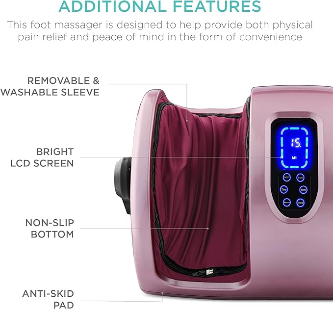 Best Choice Products Heated Shiatsu Foot Massager for Pain Relief, Plantar Fasciitis, Neuropathy, Blood Circulation w/Compact Design - Rose Gold