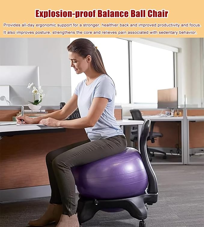 Yoga Ball Chair with Back Support - Ergonomic Posture Chair for Back Pain Relief, Physical Therapy & Exercise - Ideal for Teachers, Students, Workers, and Maternity Use