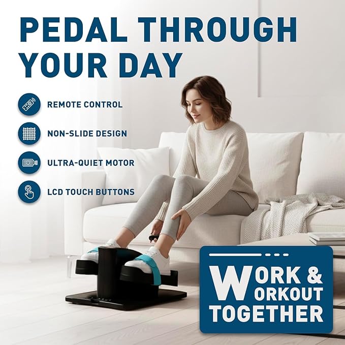 Under Desk Elliptical Machine – Electric Seated Pedal Exerciser for Seniors & Adults, Quiet Ellipse Leg Exerciser with 12-Speed Corded Electric Control, Remote, LCD Foot Pedals for Home Office Workout
