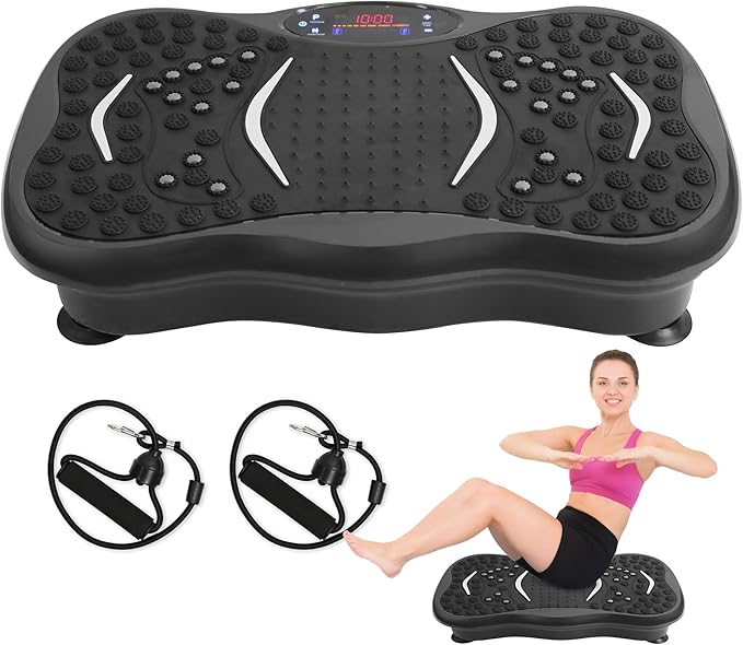 Mibest Vibration Plate Exercise Machine for Lymphatic Drainage & Weight Loss – Vibration Platform with Remote Control & Resistance Bands for Full Body Workout Fat Burn for Women & Men