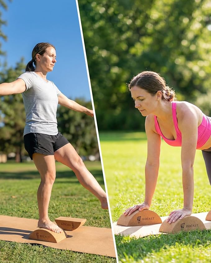 Rocalt Cork Yoga Blocks, Half Moon Yoga Block & Calf Stretching, Cork Foot Stretcher for Plantar Fasciitis Relief, Ankle Stretcher Pilates Block, Improve Balance, Stability & Foot Mobility