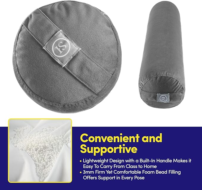 Meditation Cushion Bolster Pillow for Restorative Yoga – Supportive Cushion for Meditation, Pilates, and Relaxation – Filled with Buckwheat Hulls - Removable Cover
