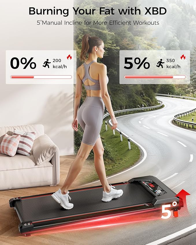Walking Pad Treadmill,XBD Incline Walking Pads Under Desk 330 Lbs Capacity,2.5HP Portable Treadmill for Home,Remote Control and LED Display