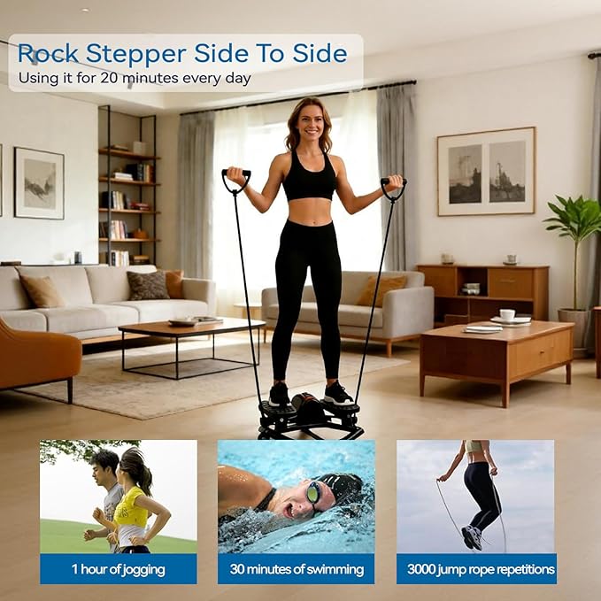 Rock Stepper Side to Side – Lateral Stepper & Glute Trainer with Resistance Bands, Low Impact Side to Side Stepper for Home Exercise, Quiet Step Rocker Machine No Assembly 250LBS