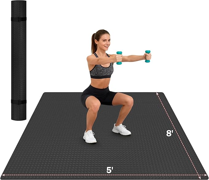 Extra Large Exercise Mat, 6'x4'/7'x5' /8'x5' (6mm) Thick Workout Mat for Home Gym & Garage Flooring, Shoe-Friendly, Non-Slip, Ultra Durable, Thick Large Workout Mats for Home Workouts