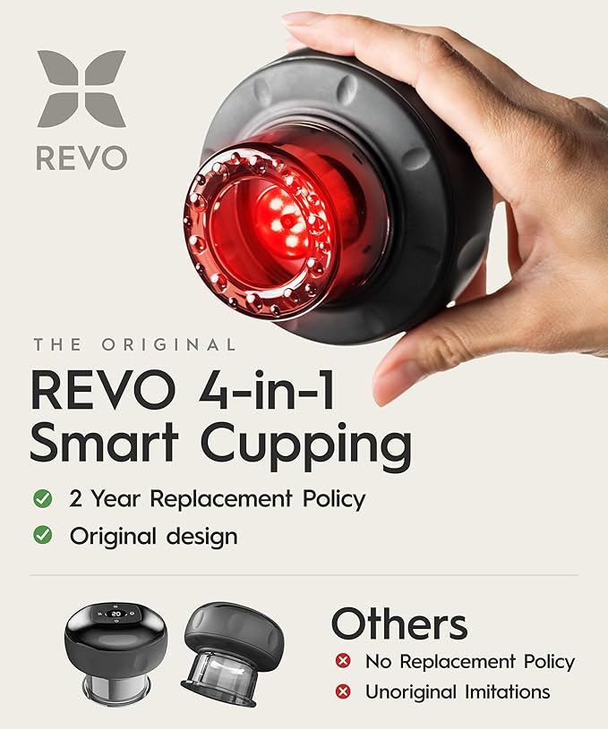 REVO The Original 4-in-1 Smart Cupping Therapy Massager, Red Light Therapy for Targeted Pain Relief, Knots, Aches, Muscle Soreness, Circulation & Tighter Skin, Portable Electric Massager- 2 Pack