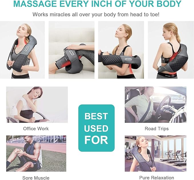 Medcursor Neck Massager, Portable Electric Shiatsu Back Massage Device with Heat, Deep Tissue 3D Kneading Pillow for Muscle Pain Relief (No Battery)