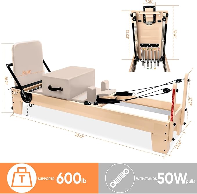 Professional Pilates Reformer Machine with Jumpboard, Reformer Box, and Foot Straps – Studio-Grade Pilates Equipment for Home Use, Adjustable Resistance & Smooth Glide System