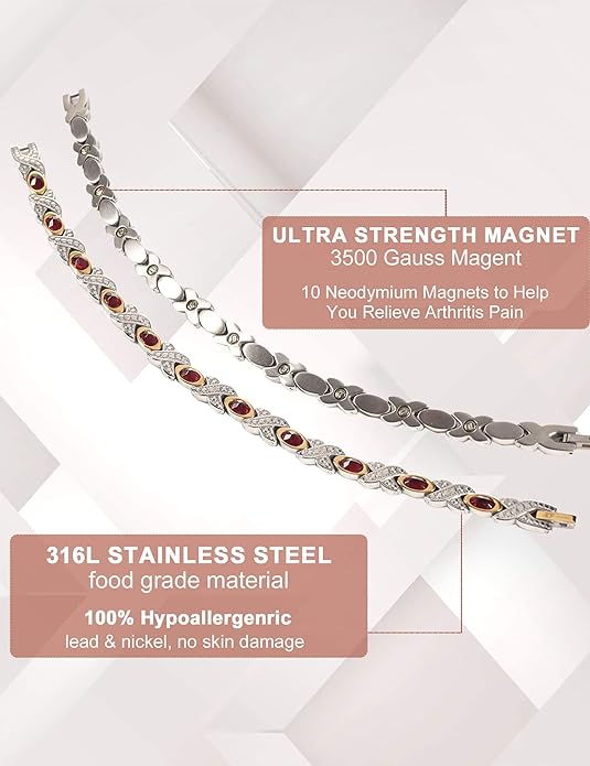 MagVIVACE Magnetic Stainless Steel Bracelet for Women, Amethyst Bracelet with Magnet